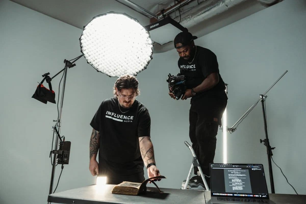 Product being lit and photographed on a tabletop set in the Glendale studio