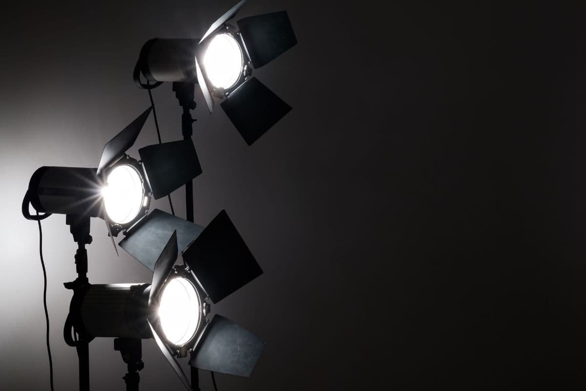 Overhead lighting rig and grid above the main stage at Influence Studios
